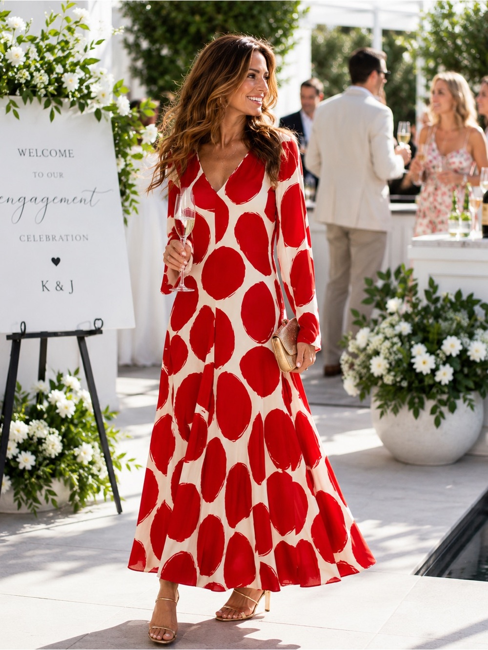 Marni,Red Polka Dot Dress Runway Statement V Neck Designer Luxury Size EU42/US 6